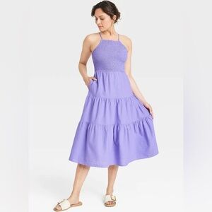 Universal Thread | sleeveless smocked linen midi sundress in purple